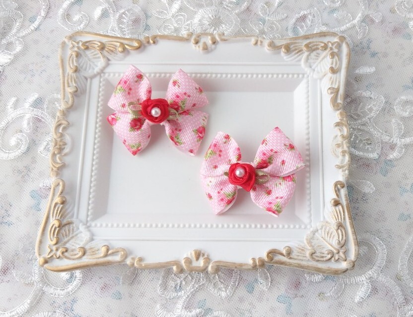 *幼SD~SD等 1/6~1/3サイズ ドール用 ヘアクリップ ヘアアクセサリー ヘアリボン 2点セット*【Fleur Rose】拍卖
