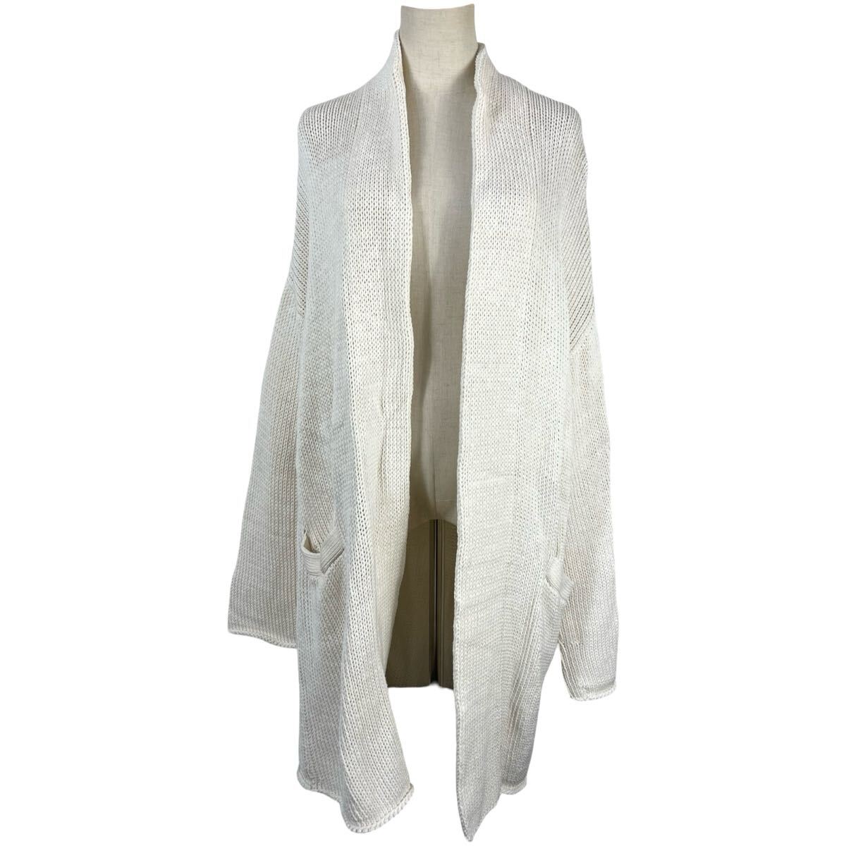 DONNAKARAN ダナキャラン レディース ホワイト コットンニット ガウン コート アウター 拍卖