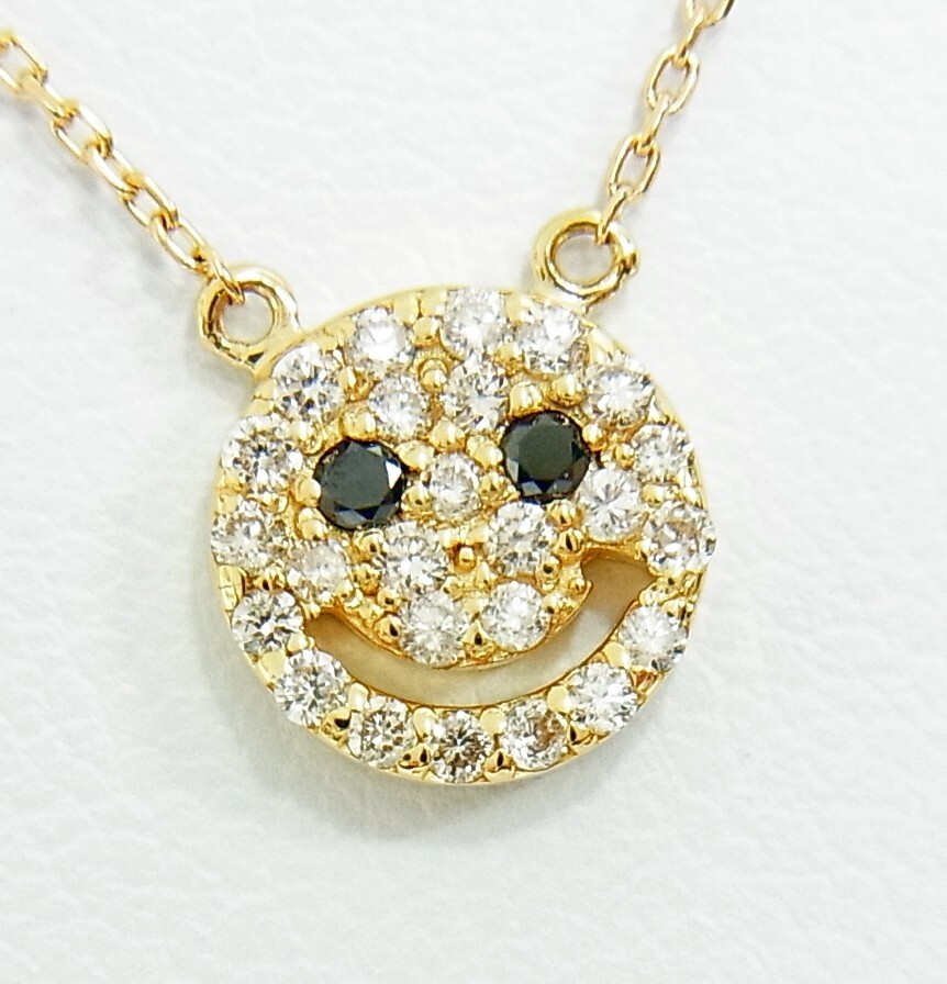 スマイリー 天然ダイヤモンド0.20ct 18金ペンダントネックレス 卸価格 商品動画あり 送料込み拍卖