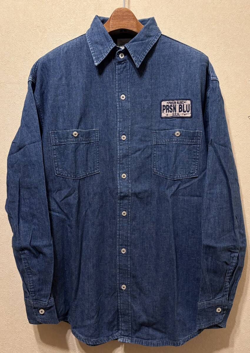 USA製00sオールドPRISON BLUES/PRSN BLUデニムシャツLビッグシルエットMインディゴ米国製アメリカ製ワッペン付00年代2000sプリズンブルース拍卖