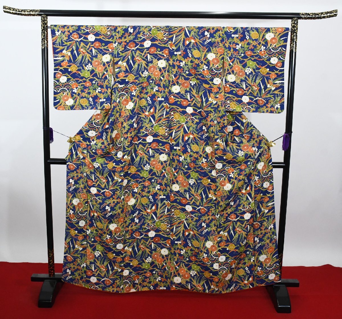 小紋 着物 袷 草花 身丈156cm 裄丈66cm ★ kb-6861 桜庭呉服店拍卖