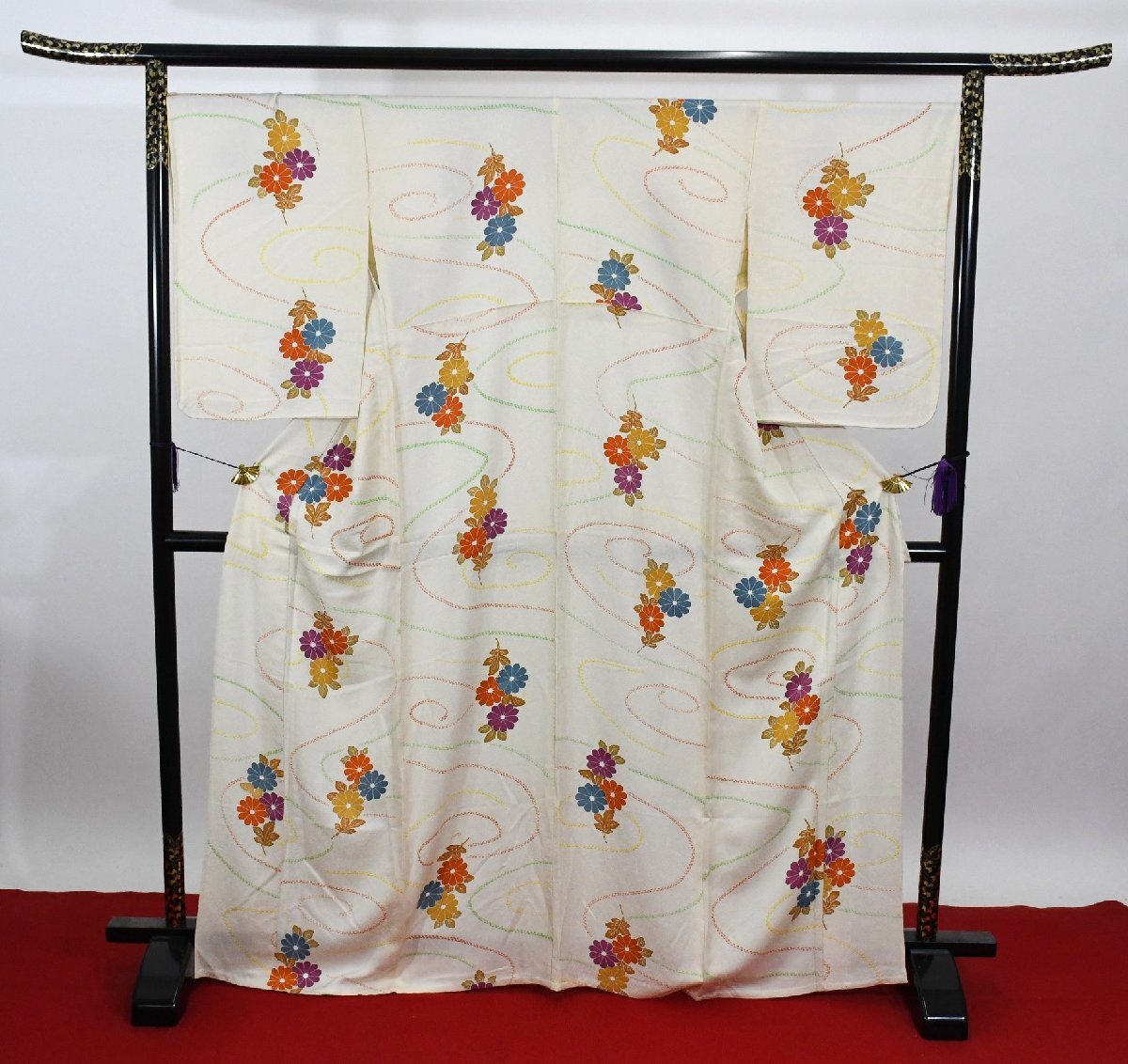 小紋 着物 単衣 花 水紋 身丈162cm 裄丈69cm ★ kb-7033 桜庭呉服店拍卖