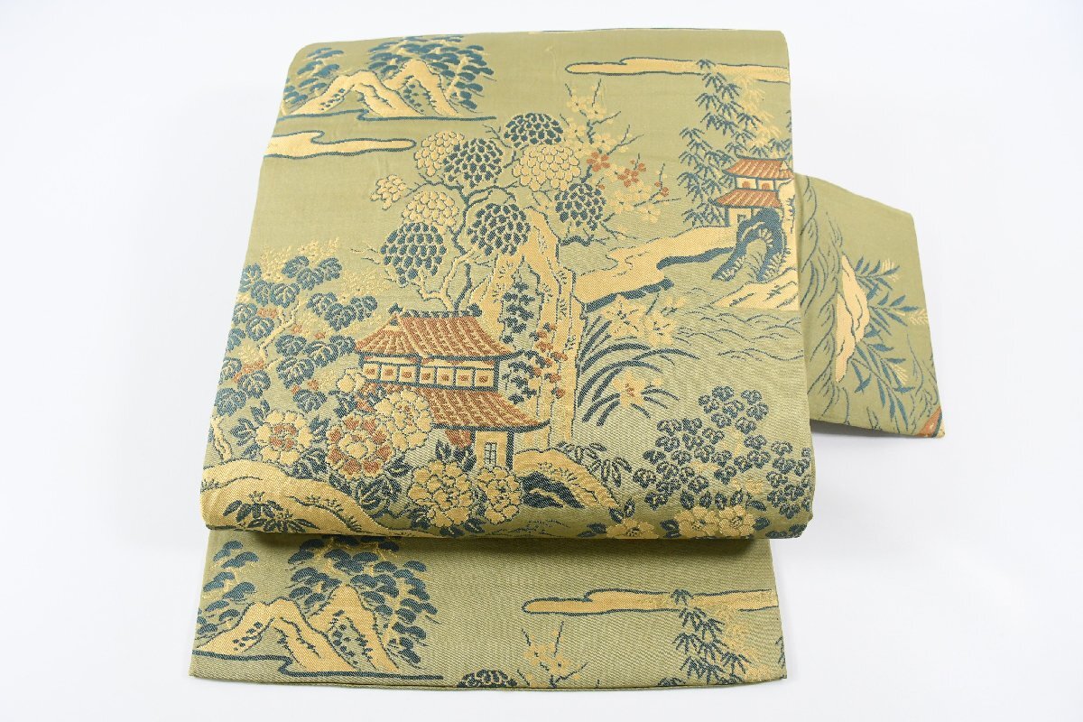 名古屋帯 アンティーク 風景 自然文様 帯丈336cm ★着物屋 ne-15464 桜庭呉服店拍卖