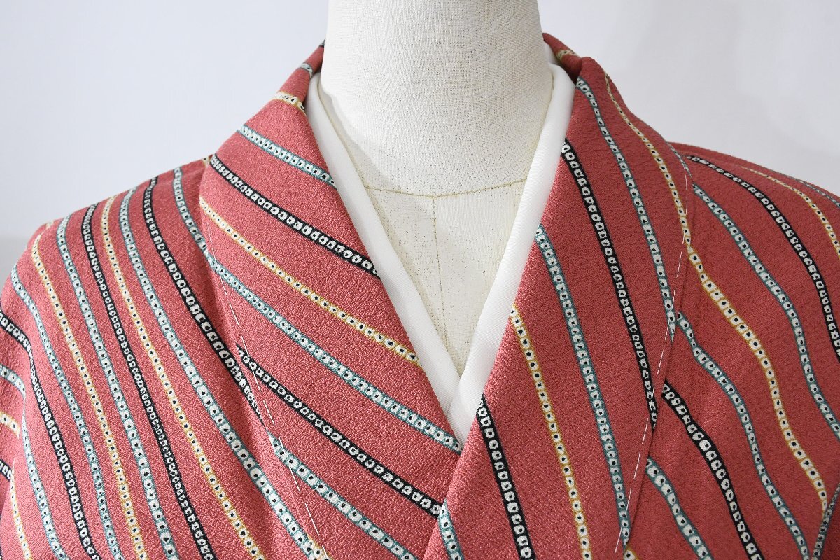 小紋 着物 単衣 縞々 身丈150cm 裄丈62cm ★ kb-7106 桜庭呉服店拍卖