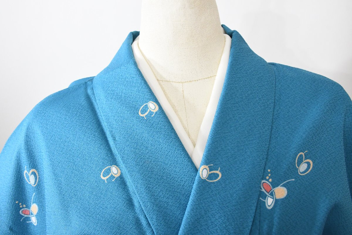 小紋 着物 単衣 ターコイズ ほたる 身丈153cm 裄丈65cm ★ kb-7086 桜庭呉服店拍卖