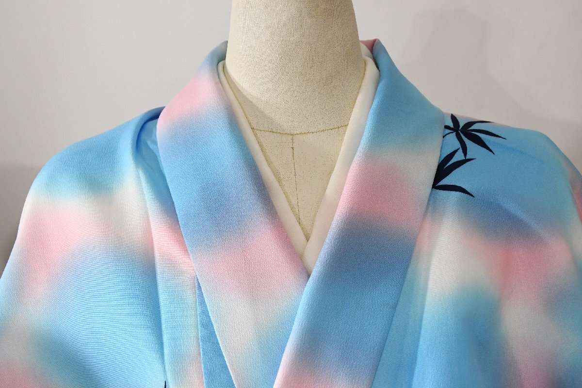 小紋 着物 洗える着物 単衣 藍紅葉 暈し染め 身丈161cm 裄丈67cm ★ kb-7104 桜庭呉服店拍卖