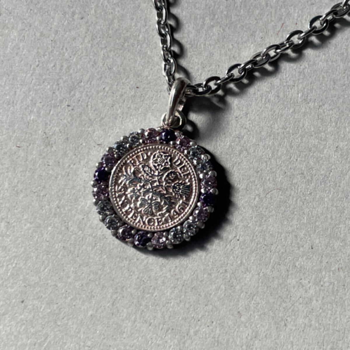 aqua silver コイン カラーストーン ネックレス シルバー拍卖