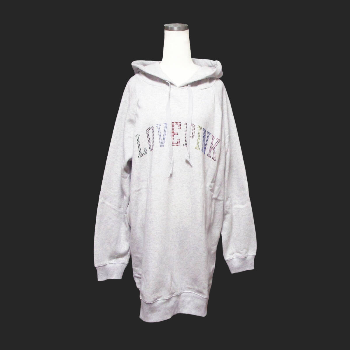 ★SALE★Victoria's Secret/Pink/ピンク★ラインストーンロゴスウェットパーカーワンピース (Light Grey/S)拍卖