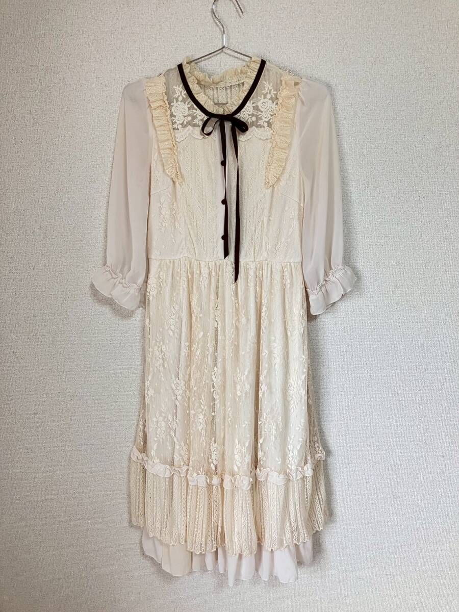 axes femme アクシーズファム ロングワンピース レース ベージュ 花柄レースワンピース ロング丈 ホワイト Aライン フリル拍卖