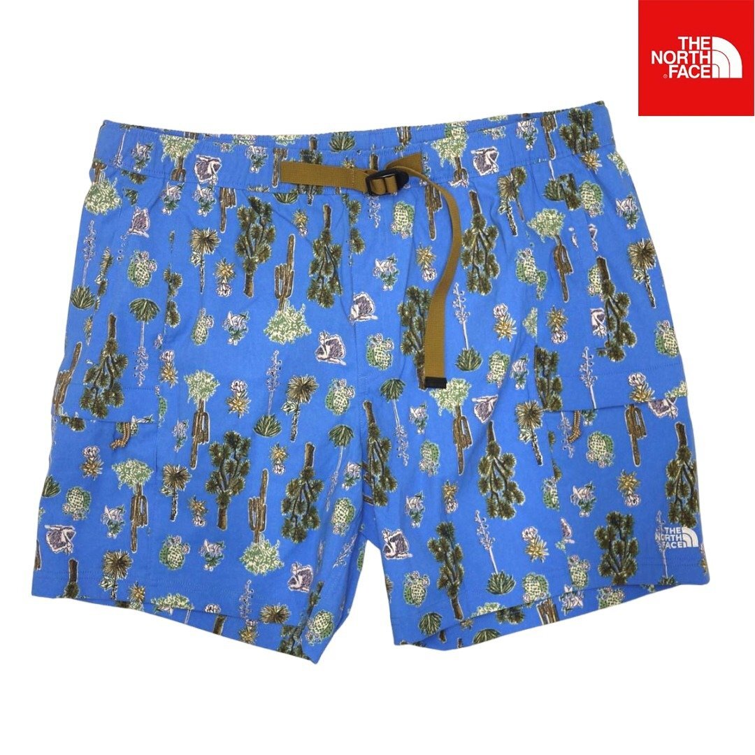 US限定新品 ノースフェイス FLASHDRY/速乾 ベルト付 ストレッチショートパンツ (XL/REG) ブルー 植物柄 THE NORTH FACE 日本未発売 /ba129拍卖
