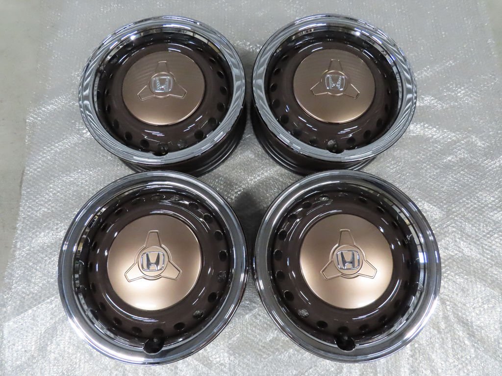 4本 ホンダ N-BOX ブラウン 純正 JF3 JF4 コーディネートスタイル メッキトリムリング スチール 4.5J PCD100 4穴 14インチ 美品拍卖