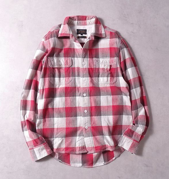 BEAMS PLUS ビームス プラス ブロックチェック ワークシャツ 長袖 コットン メンズ (S) レッド系 ●r-590拍卖