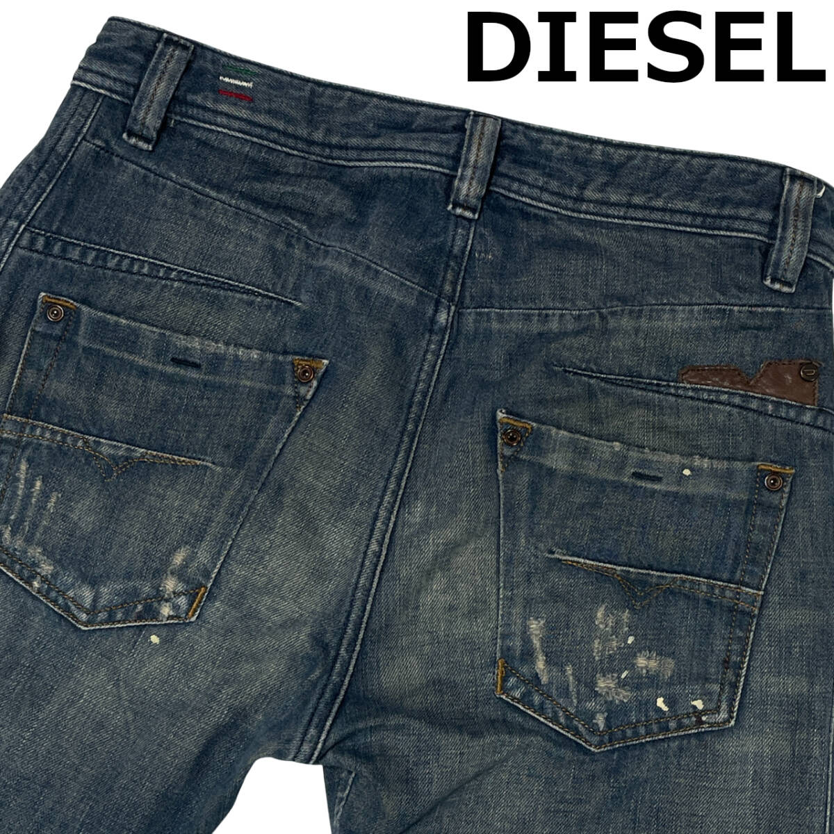 DIESEL ディーゼル DARRON 008J3 W28 (約78cm W31相当) スリム テーパード ダメージ加工 ペイント加工 イタリア製 デニムパンツ ジーンズ拍卖