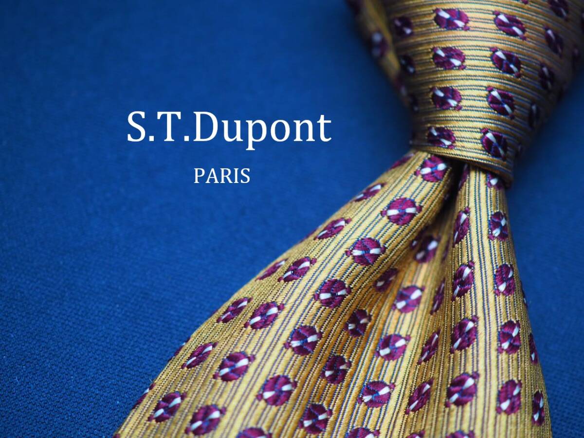 美品【S.T.Dupont デュポン】 E1240 ゴールド系 SILK ブランド ネクタイ 古着 良品拍卖