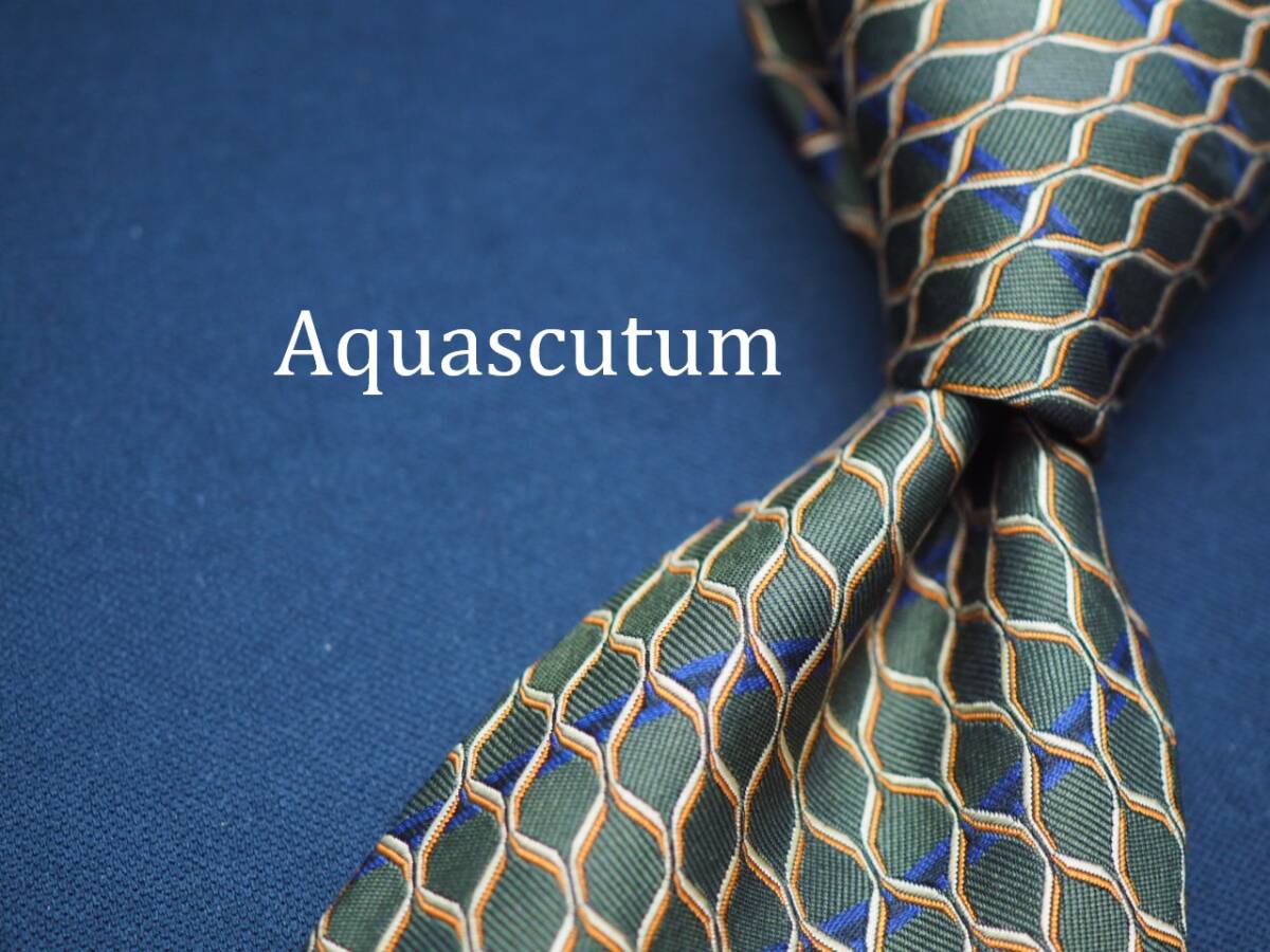 美品【Aquascutum アクアスキュータム】 E1558 オリーブ系 SILK ブランド ネクタイ 古着 良品拍卖