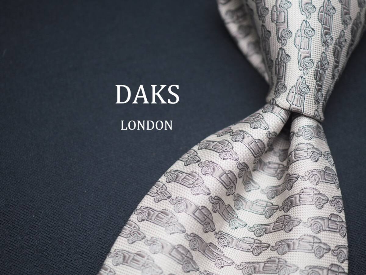 美品【DAKS ダックス】 E1593 車 シルバー系 SILK ブランド ネクタイ 古着 良品拍卖