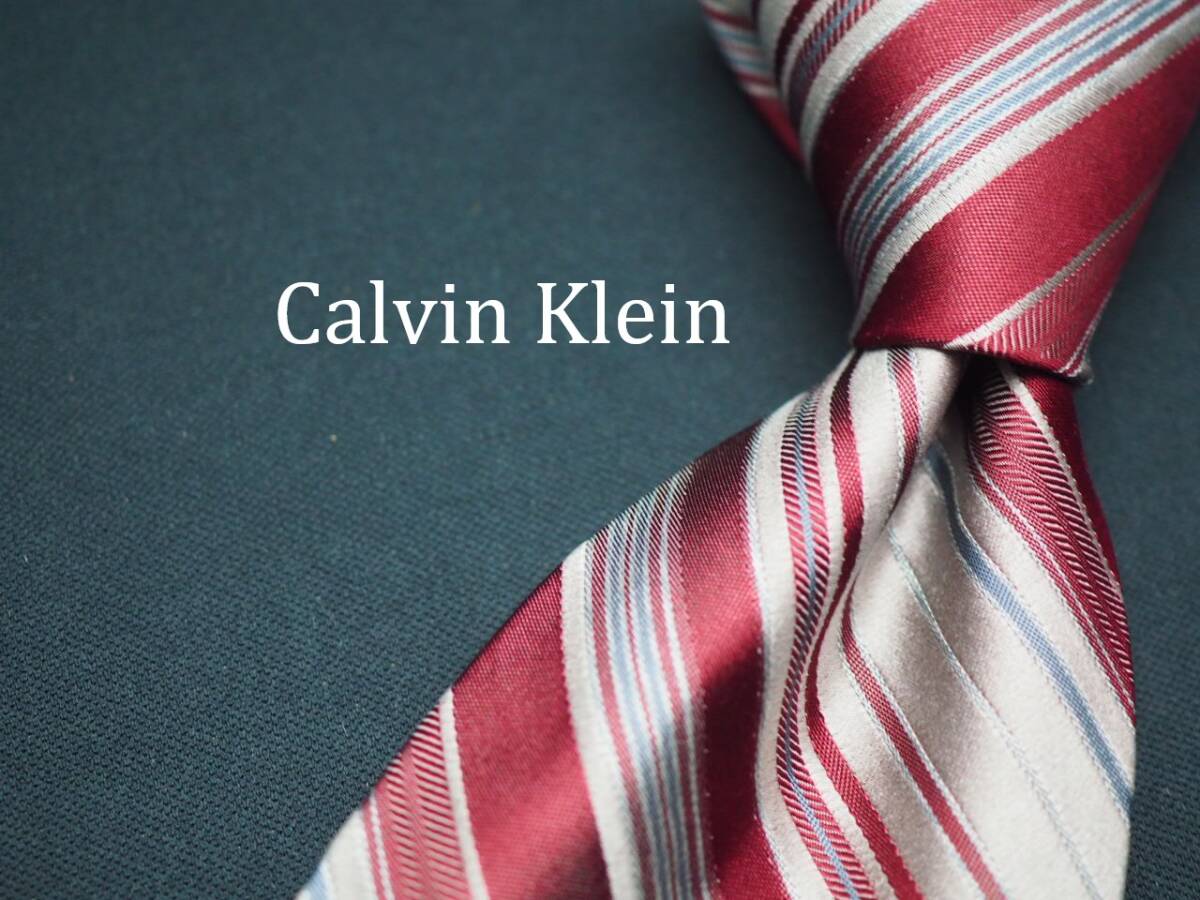 美品【Calvin Klein カルバンクライン】 E1661 ワイングレー SILK ブランド ネクタイ 古着 良品拍卖