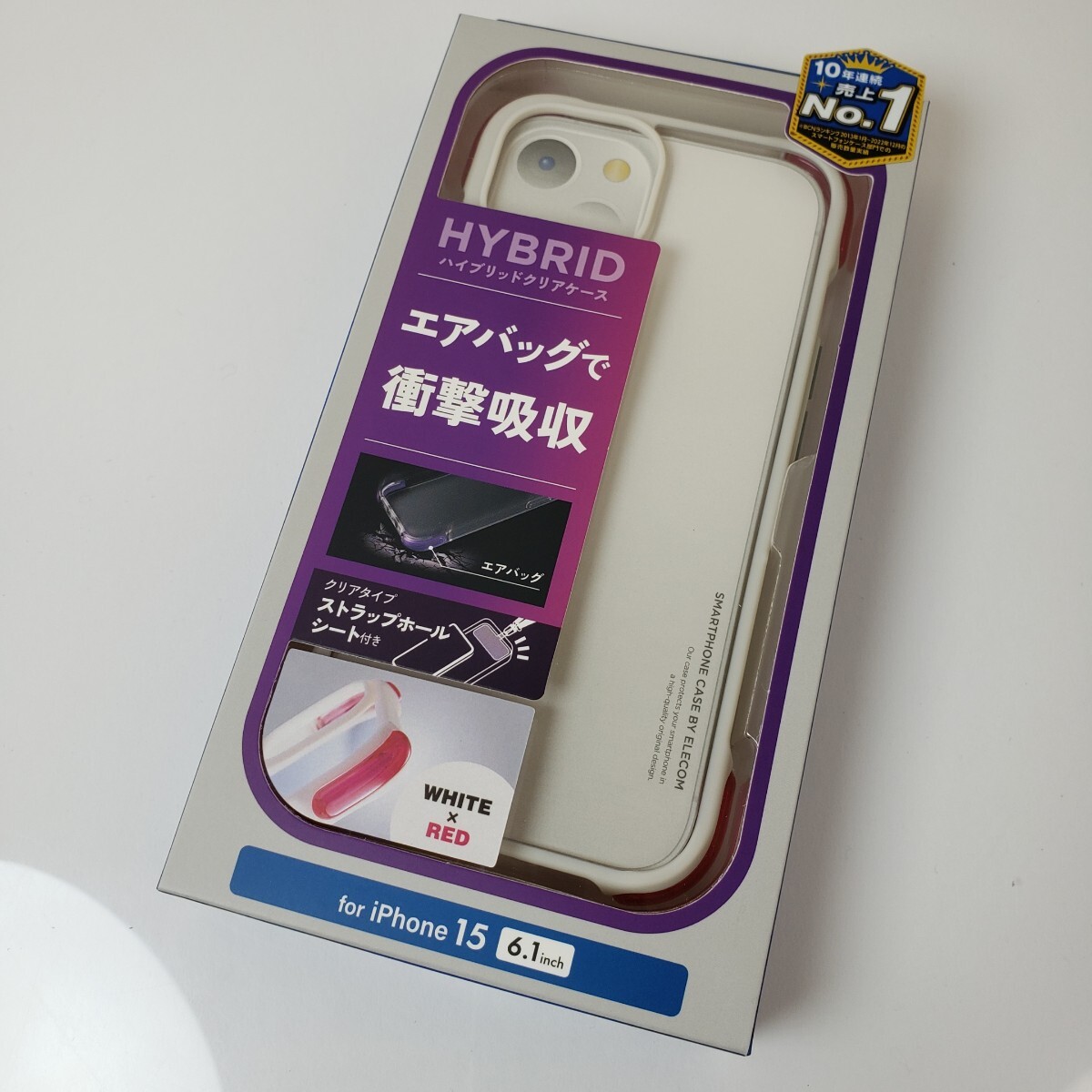 iPhone15 ハイブリッドクリアケース ホワイト/レッド 202拍卖