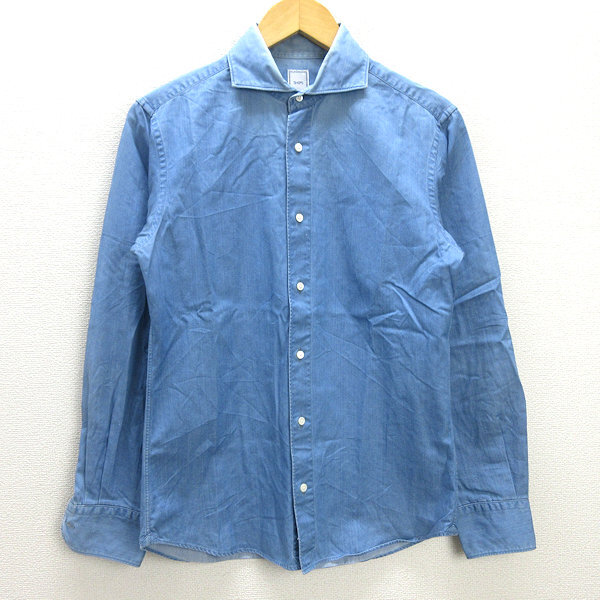 G■シップス/SHIPS 長袖シャツ/コットン【M】青系/men's/133【中古】■拍卖