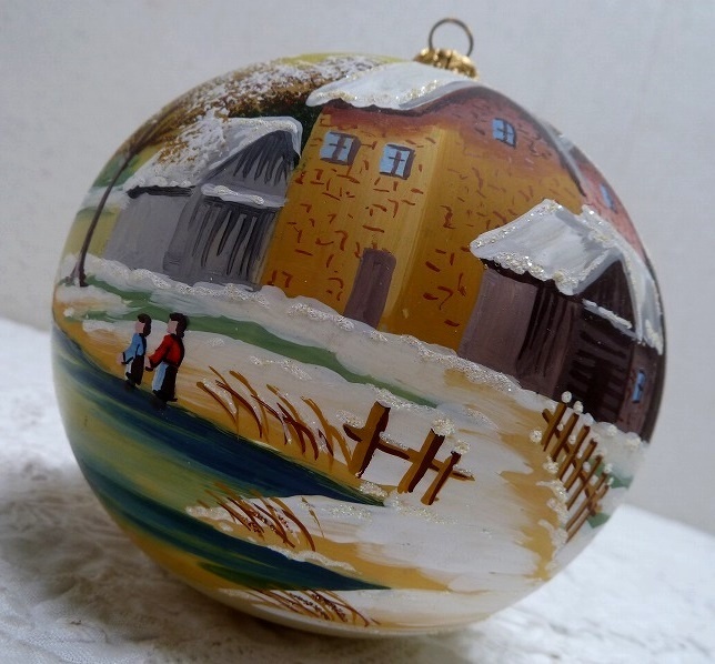 (☆BM)ポーランド製/ハンドペイント X’mas クリスマス オーナメント 直径12㎝ ツリー ボール 球体 飾り オブジェ 手描き 拍卖