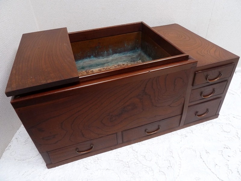 (☆BM)木製 長火鉢 関東火鉢 囲炉裏 横幅72㎝ 昭和レトロ 古民家 日本 古い 家具 アンティーク 拍卖