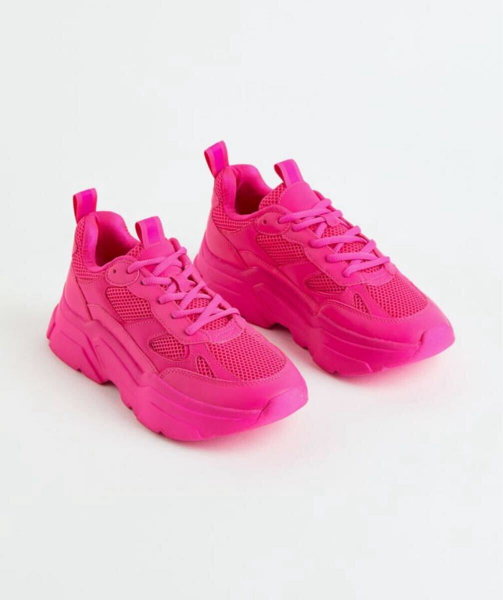 H&M ピンク チャンキースニーカー レディース サイズ37/23.5cm 厚底 ヒール エイチアンドエム 派手拍卖