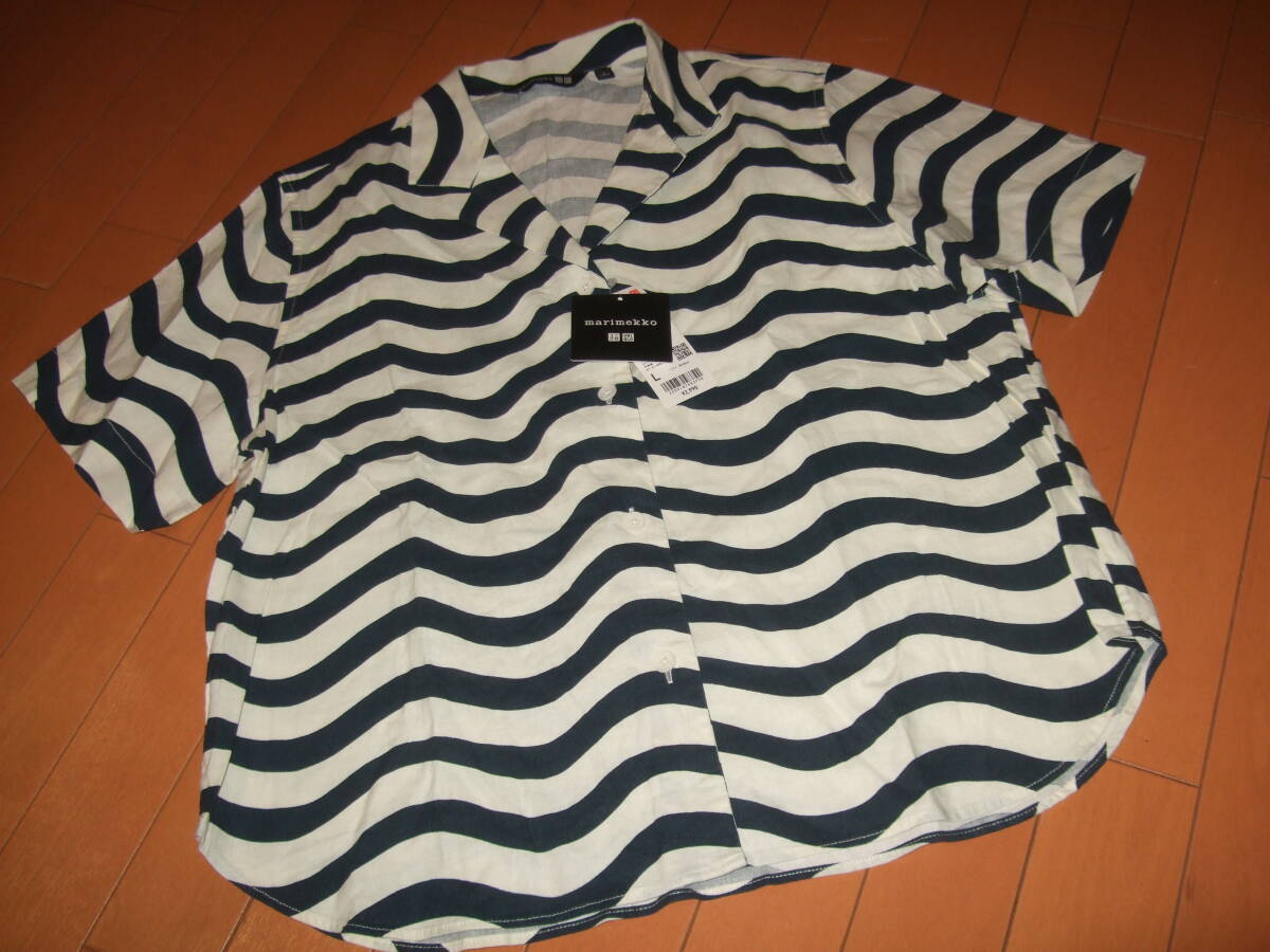 新品タグ付送料込即決☆ユニクロ×マリメッコ リネンブレンドオープンカラーシャツ☆L拍卖