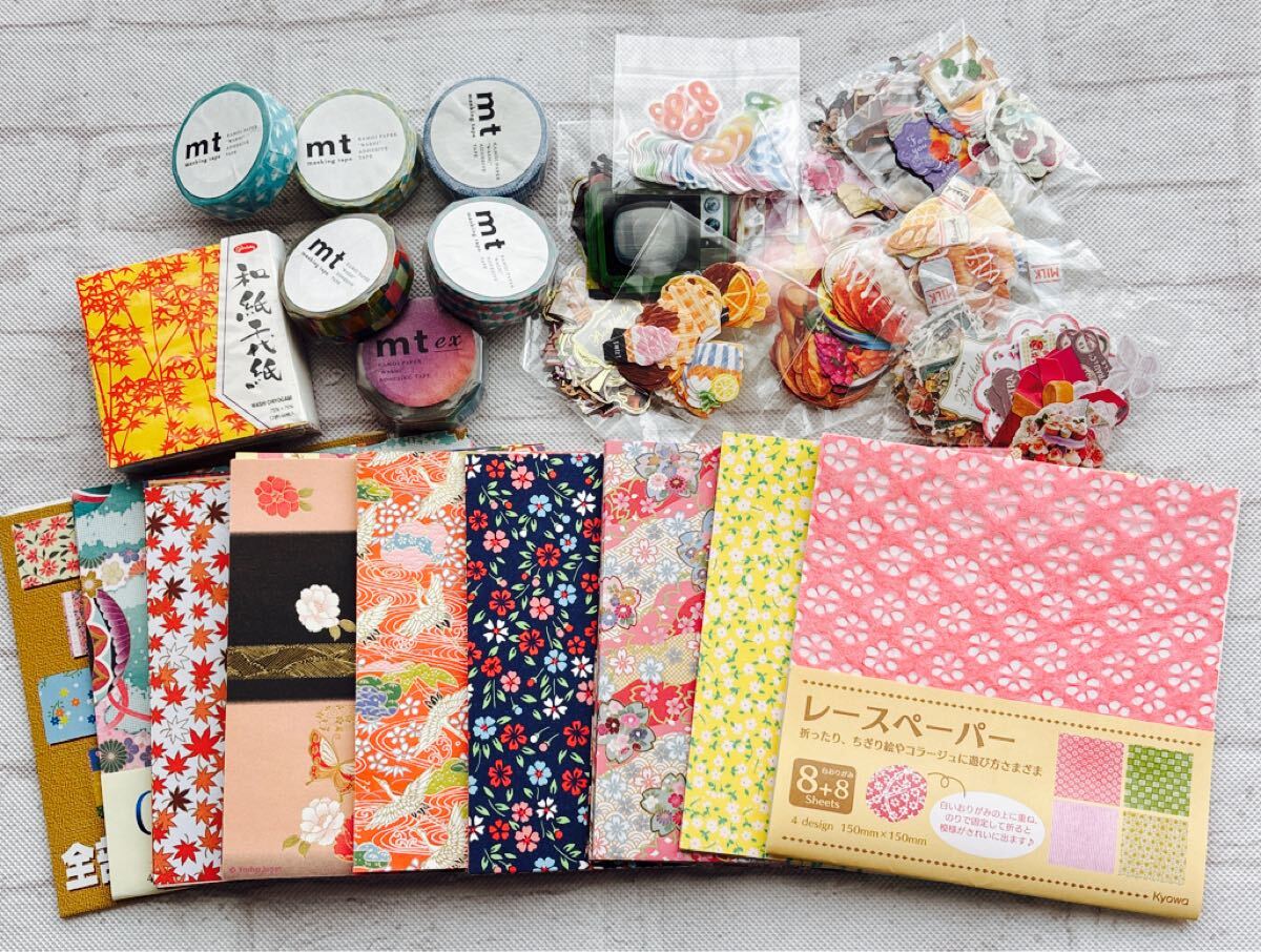 折り紙 花柄 和柄 レース 両面 マスキングテープ フレークシール まとめ売り拍卖