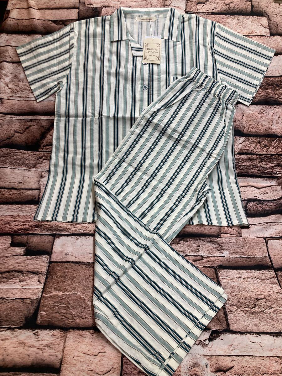 送料無料!さらさら快適!インド綿100% ストライプ柄 レディースパジャマ(2色から)1組拍卖