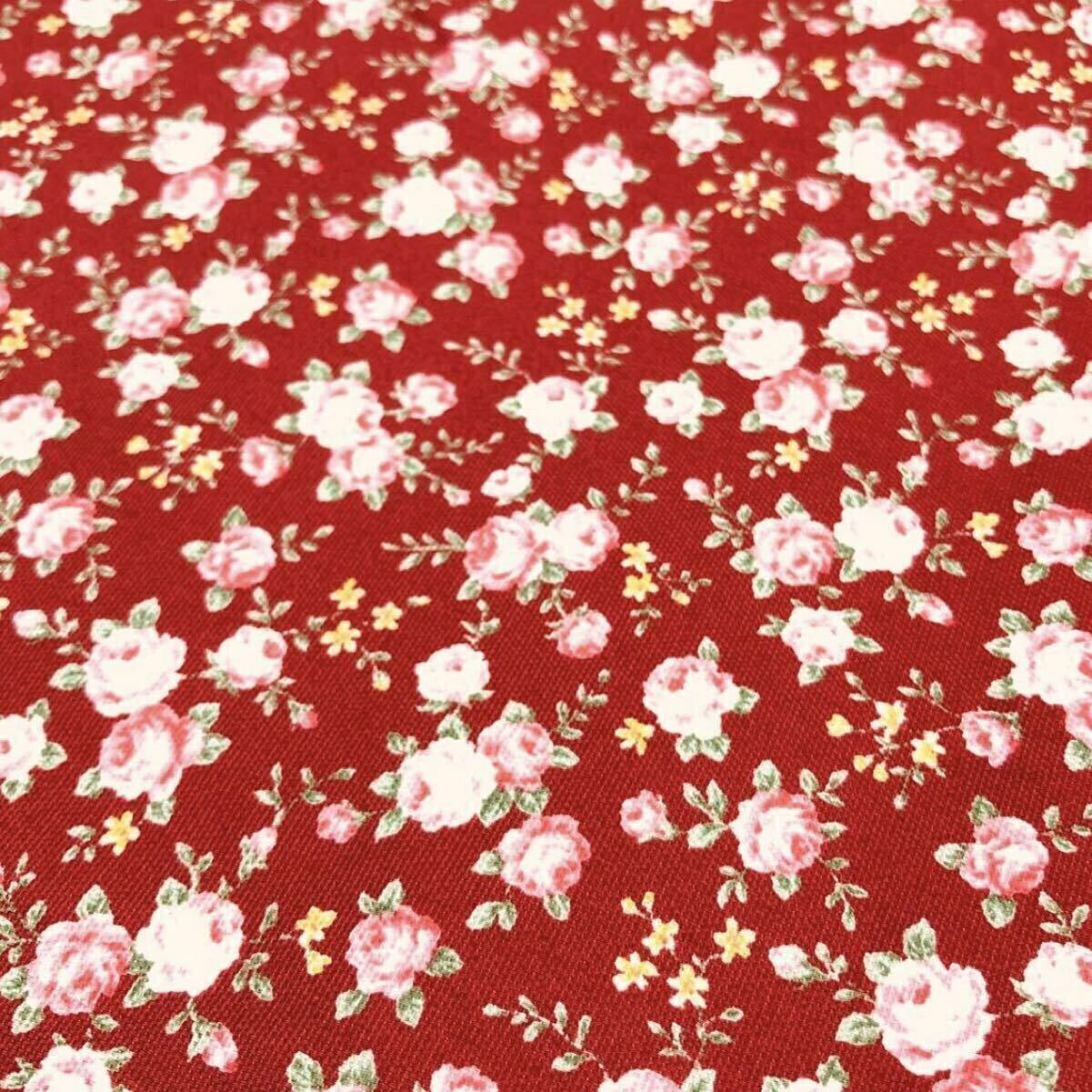 50cm オックス 生地 ローズ柄 プチローズ 110×50コットン生地 はぎれ 薔薇 ロココ調 綿 赤 拍卖