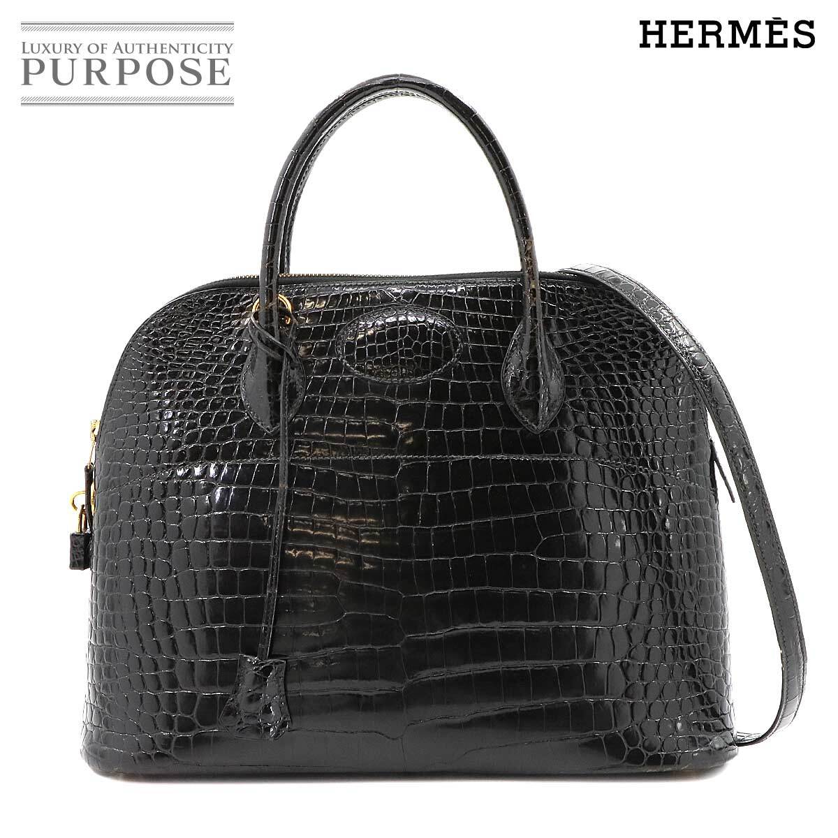 エルメス HERMES クロコダイル ボリード 35 2way ハンド ショルダー バッグ ポロサス ブラック 〇Y刻印 1995年製 Bolide 35 90279049拍卖