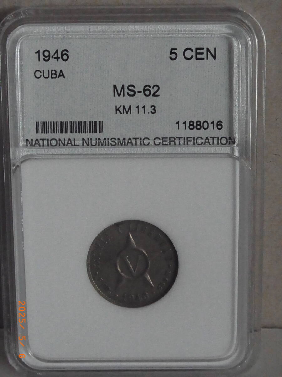 キューバ 1946年 NNC MS62 5センタボス白銅貨 ★送料無料★ 拍卖