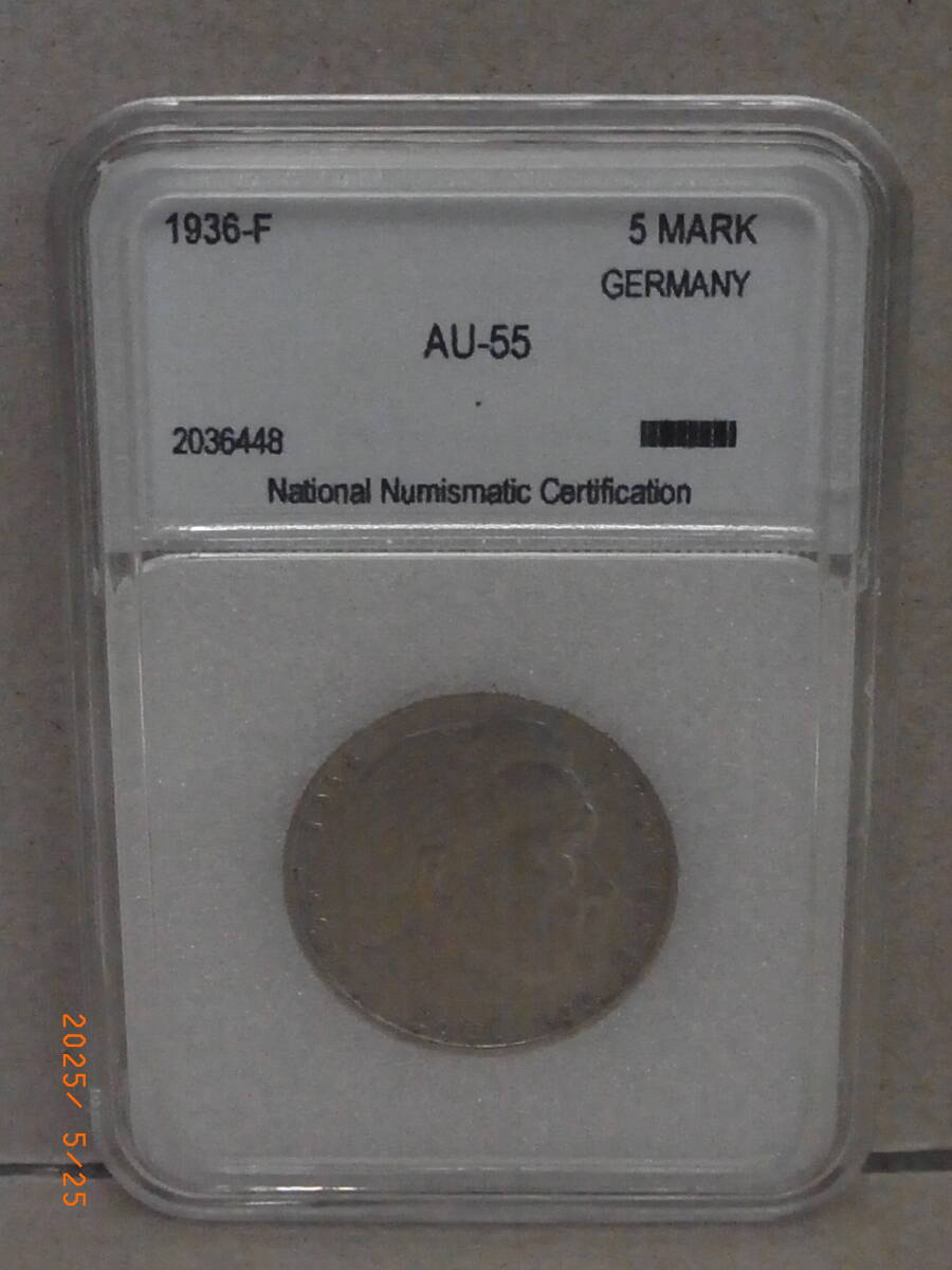 ドイツ第三帝国 1936年F NNC AU55 ヒンデンブルク 5マルク銀貨 ★送料無料★ 拍卖