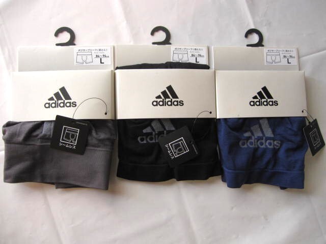*送料無料*新品*L*アディダス*ボクサーブリーフ3枚*前とじ*シームレス*ブルー・グレー・ブラック*グンゼ*adidas*拍卖