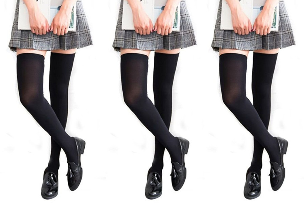 ブラック オーバーニーソックス 3足セット 美脚 ストッキング タイツ ニーハイ 着圧 セクシー フリーサイズ A610am拍卖