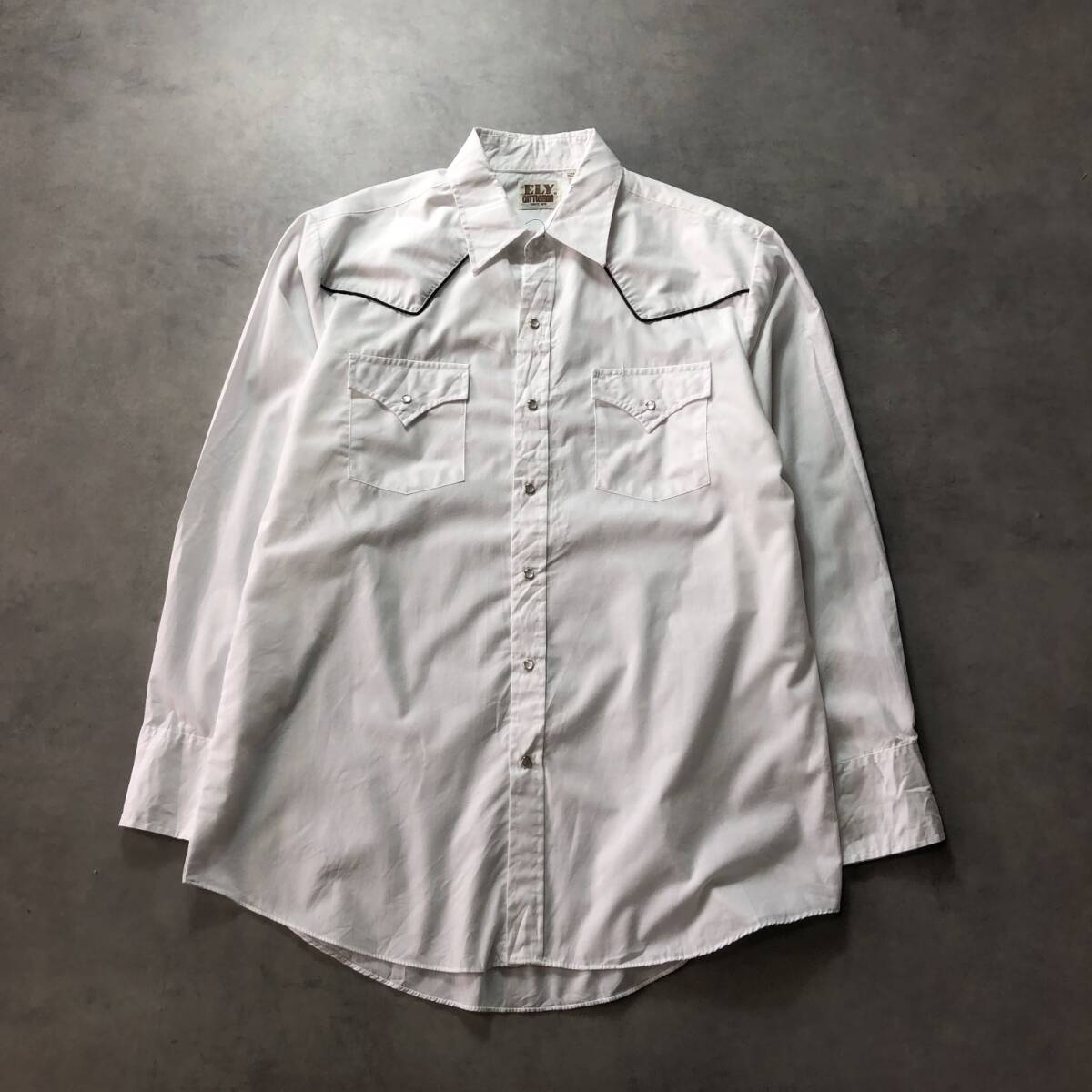 GQ2455◇ELY CATTLEMAN : 70's-80's ヴィンテージ ウエスタンシャツ◇L◇白 エリーキャトルマン拍卖