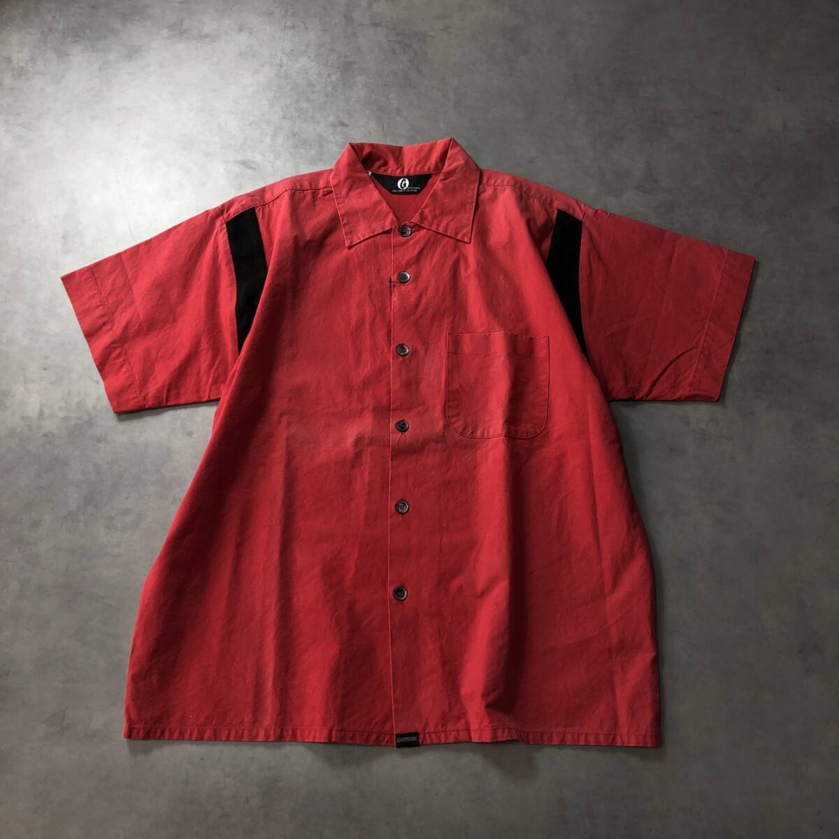 GQ2495◇GOOD ENOUGH : 90's 初期 archive イギリス製 半袖ボーリングシャツ◇M◇赤/黒 グッドイナフ拍卖