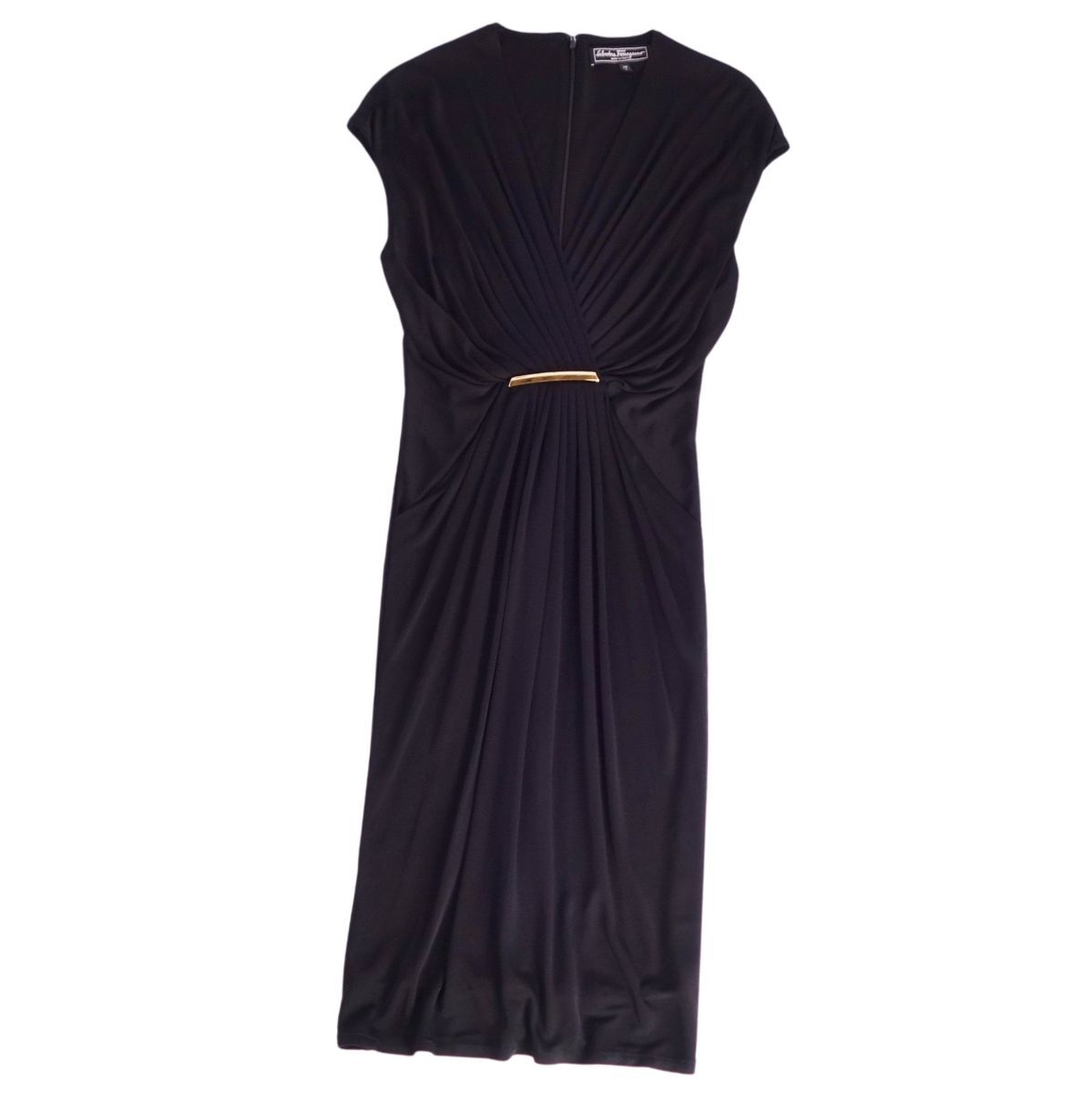 美品 サルヴァトーレ フェラガモ Salvatore Ferragamo ワンピース ドレス ノースリーブ レーヨン ジャージー 38ブラック ce04dn-rm10e30823拍卖