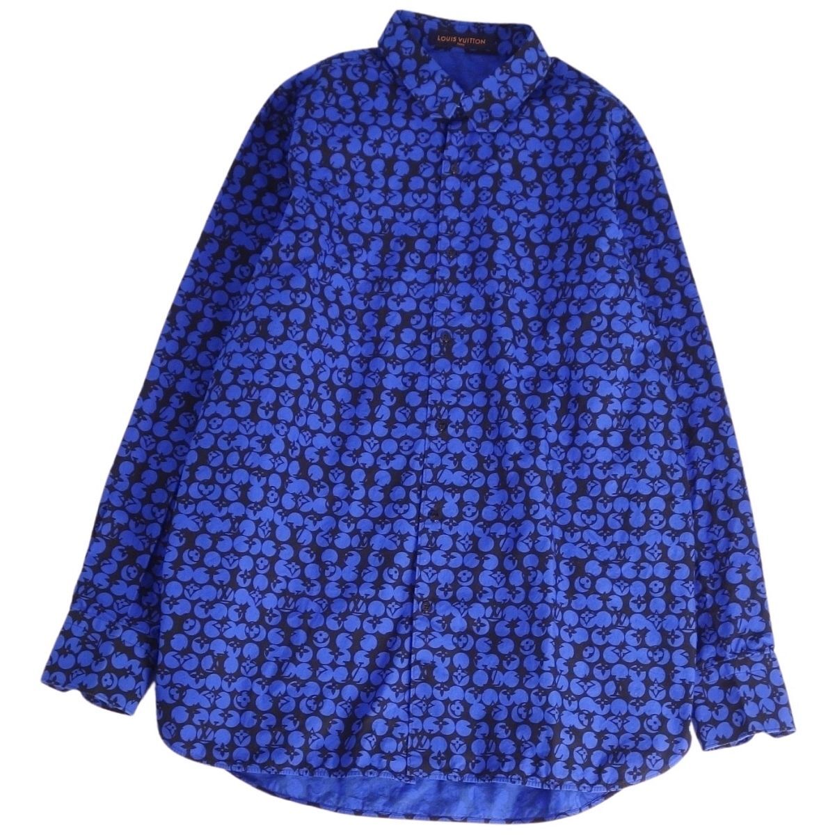 美品 ルイヴィトン LOUIS VUITTON シャツ 19AW パーフォレーテッド モノグラムパターン DNA 総柄 メンズ L ブルー ce03me-rm20e29748拍卖