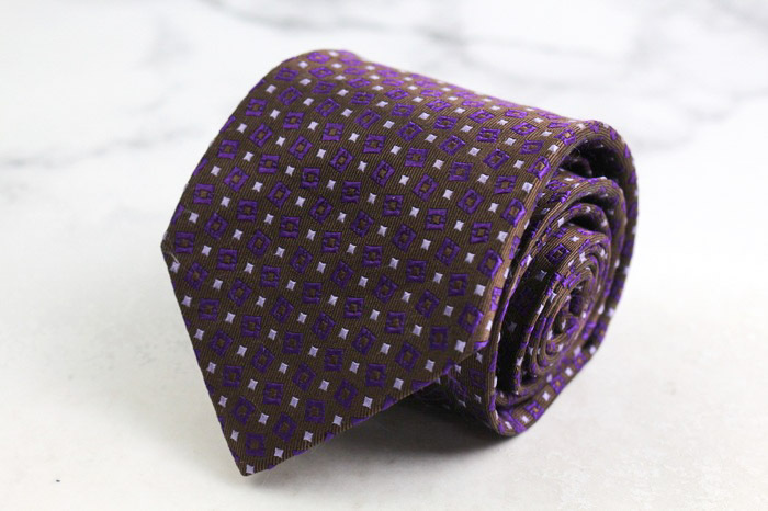 ポールスチュアート ブランド ネクタイ 総柄 小紋柄 スクエア柄 シルク 日本製 PO メンズ ブラウン PAUL STUART拍卖