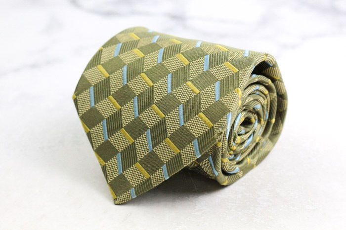 エルメネジルドゼニア ブランド ネクタイ シルク チェック柄 小紋柄 PO メンズ カーキ Ermenegildo Zegna拍卖