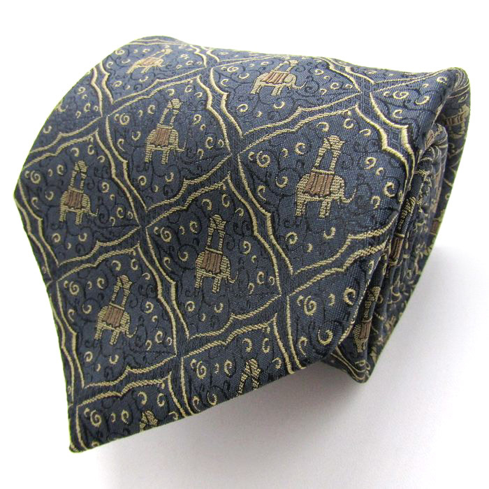 ジムトンプソン ブランド ネクタイ シルク 格子柄 総柄 象 動物柄 ワイドタイ PO メンズ ネイビー JIM THOMPSON拍卖