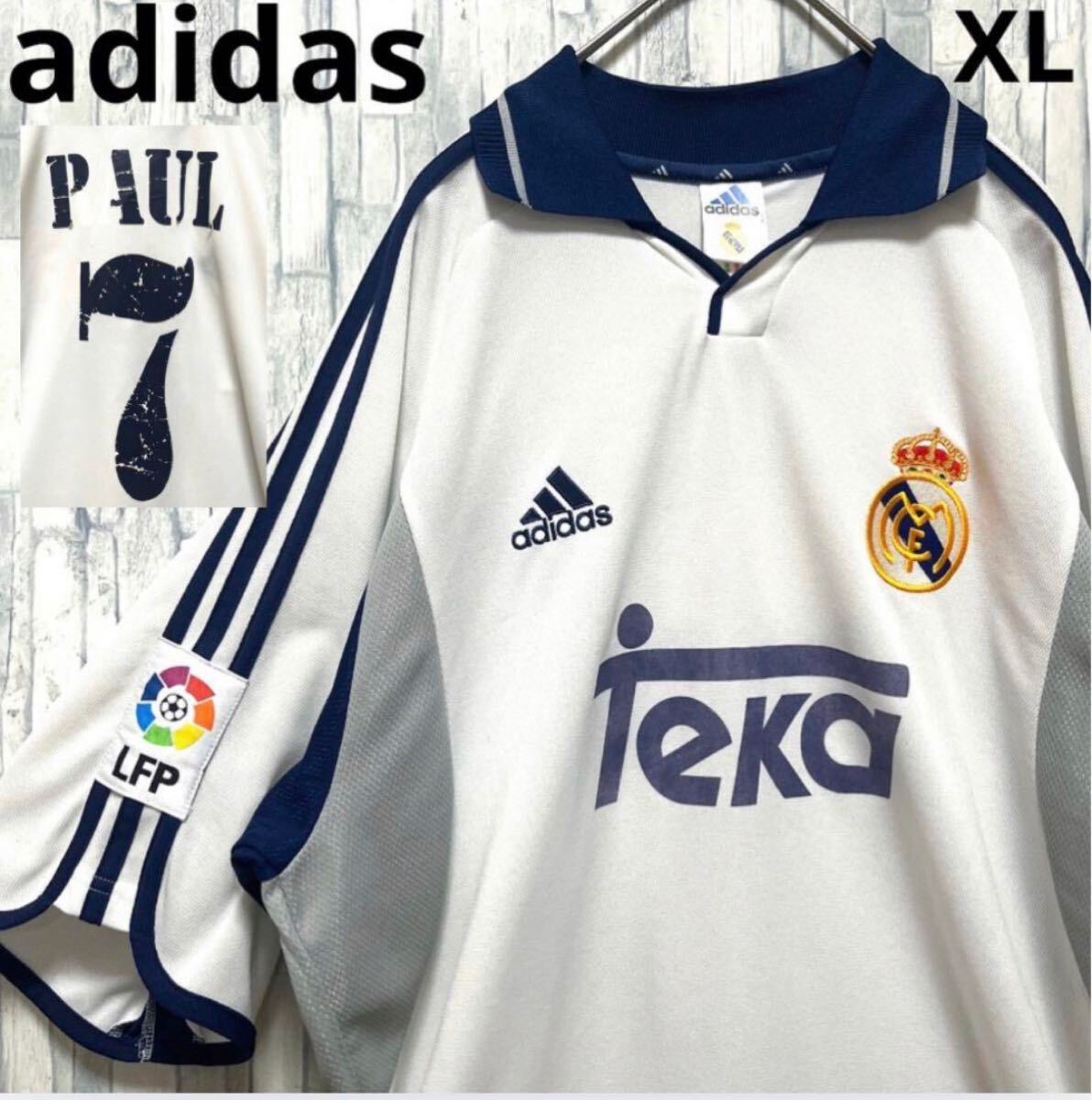 adidas アディダス レアルマドリード ラウールゴンザレス サッカー ユニフォーム ゲームシャツ 00-01 XL 半袖 オーセンティック 00s 襟付き拍卖