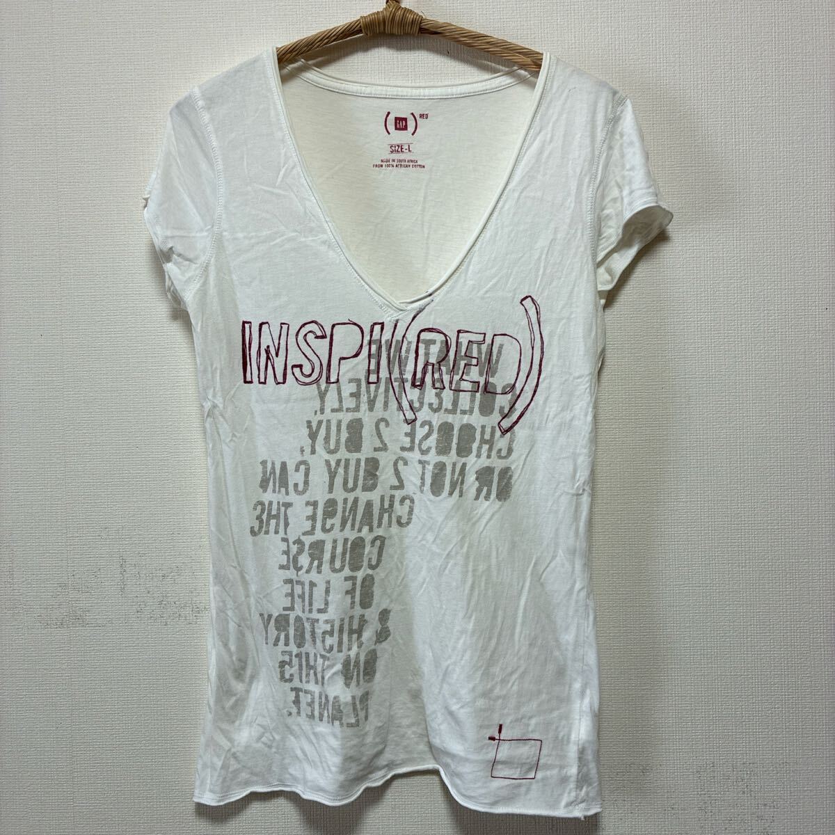 GAP (RED) Vネック Tシャツ Lサイズ Tシャツ 半袖 白拍卖
