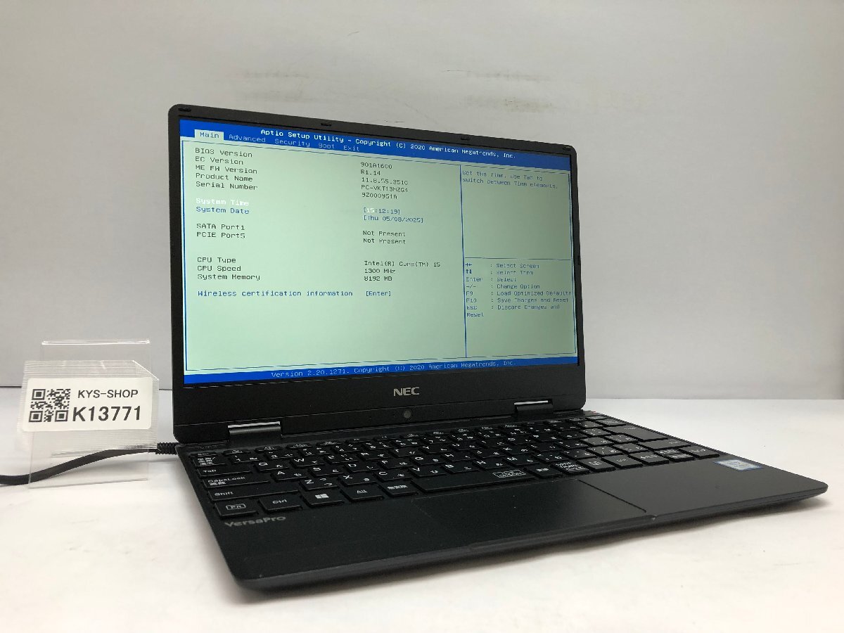 ジャンク/ NEC PC-VKT13HZG4 Intel Core i5-8200Y メモリ8.19GB ストレージ無し 【K13771】拍卖