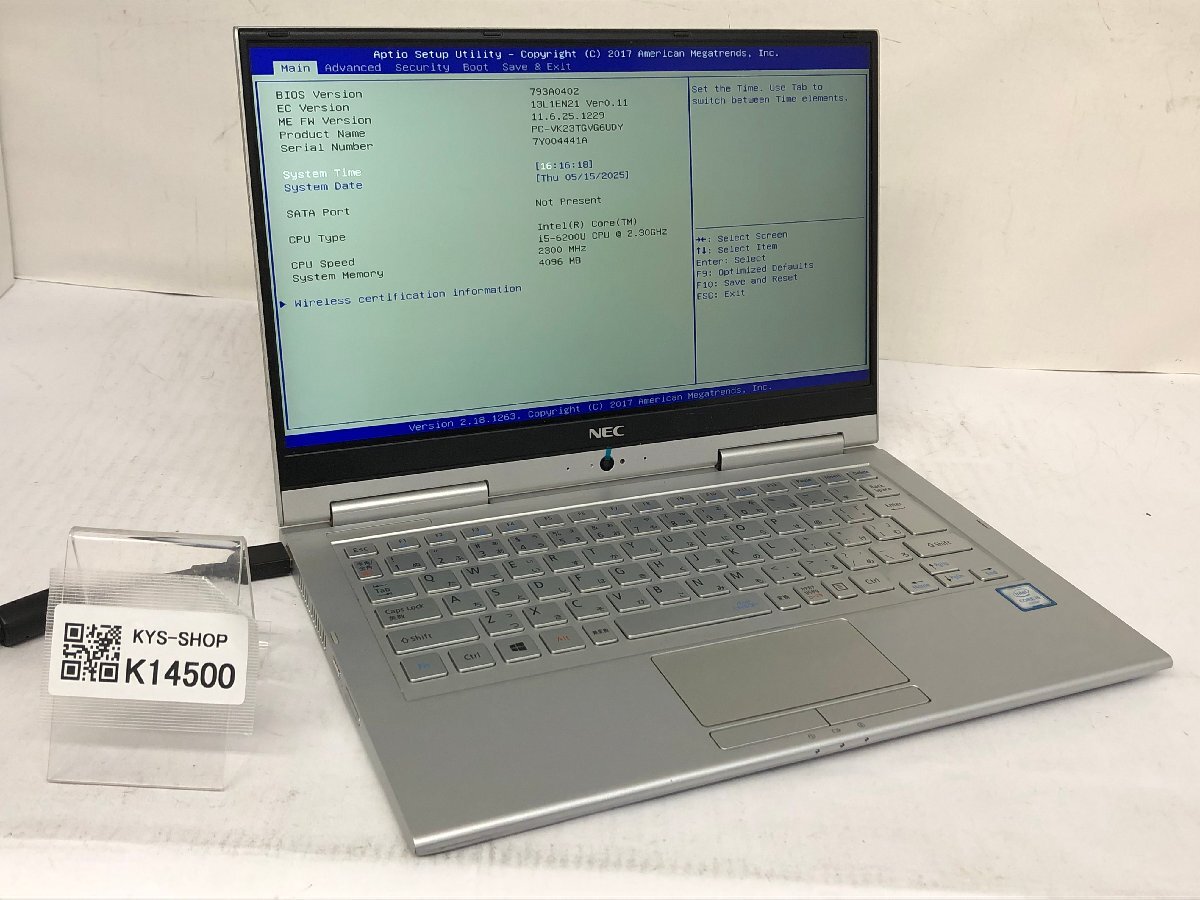 ジャンク/ NEC PC-VK23TGVG6UDY Intel Core i5-6200U メモリ4.1GB ストレージ無し 【K14500】拍卖
