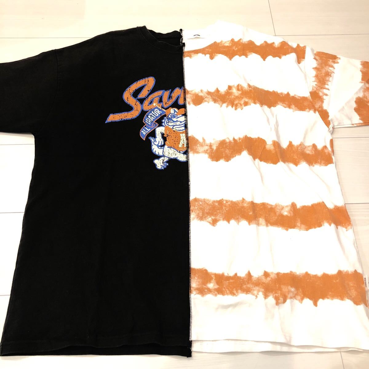 即完売 perushu ヴィンテージライク 切替 Tシャツ ヘヴィウェイト 古着 ブラック 半袖 ストリート アメカジ 再構築 リペア カレッジロゴ拍卖