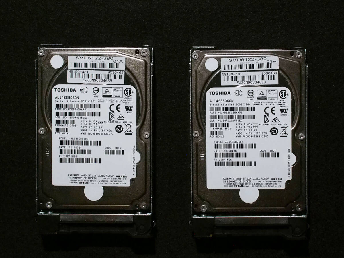 HDD 600GB SAS 2.5インチ 10Krpm 東芝 AL14SEB060N(NECマウンタ付)×4台拍卖
