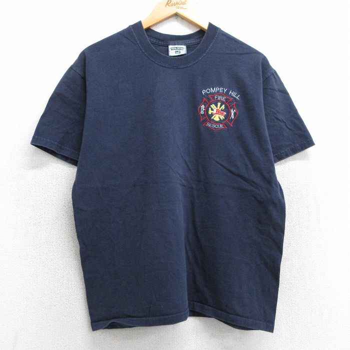 L/古着 リー Lee 半袖 ビンテージ Tシャツ メンズ 00s 消防署 コットン クルーネック 紺 ネイビー 25may14 中古拍卖
