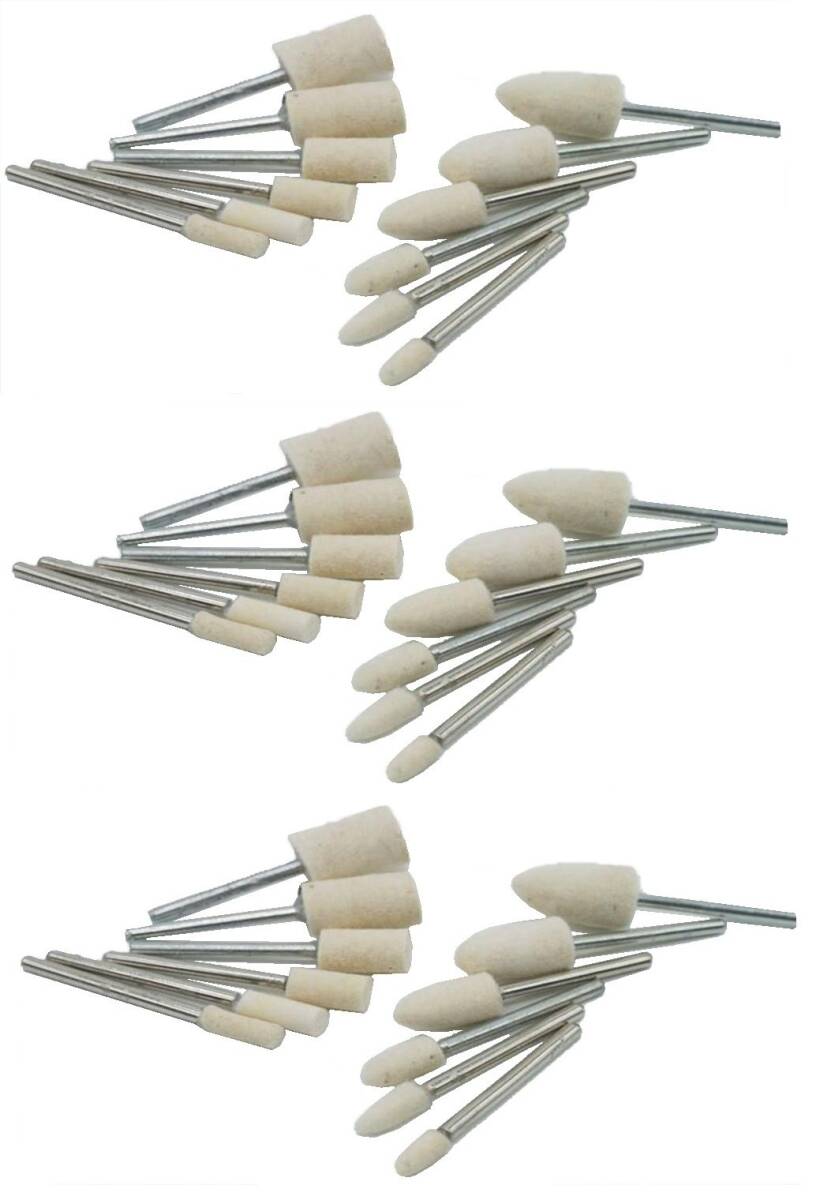 【新着商品】3mm軸 羊毛フェルトバフ 鏡面研磨や金属磨き仕上げ 円筒 砲弾型36本セット拍卖